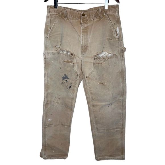 Vintage Carhartt Distressed Faded Double Knee Pants 34X33 - Picture 1 of 6